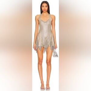 POSTER GIRL Silver Metallic Halter Mini Dress EUC